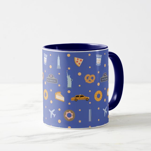 Modern NYC Icons & Landmarks Pattern Royal Blue  Mug (Front Right)