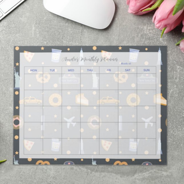 Modern NYC Pattern Dark Gray Monthly Planner Name Notepad (Creator Uploaded)