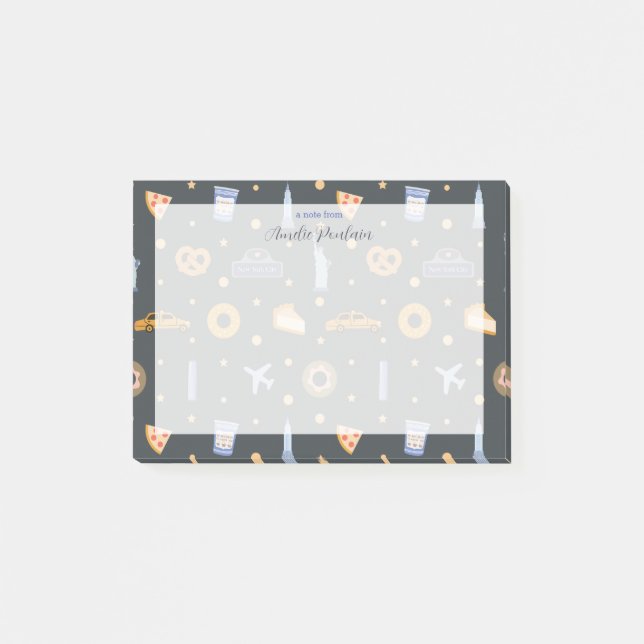 Modern NYC Pattern Dark Gray Name  Post-it Notes (Front)