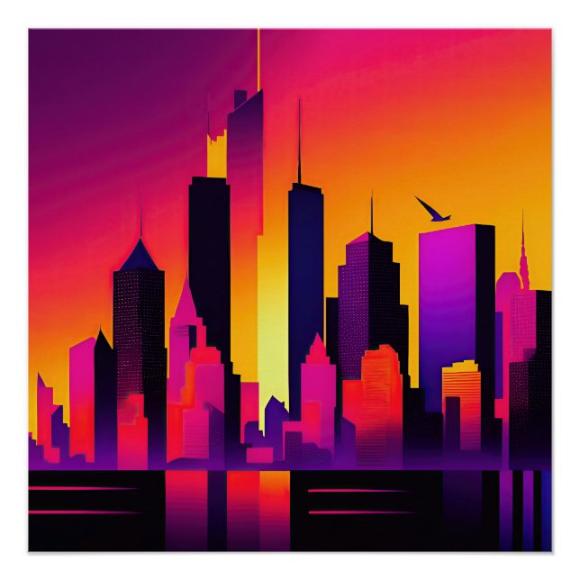 Modern NYC Skyline Graphic Poster (Front)