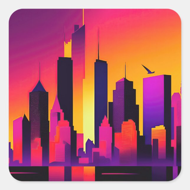 Modern NYC Skyline Graphic Square Sticker (Front)