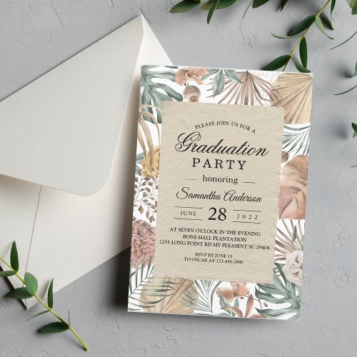 Modern Oasis Flowers  Leaves Kraft Frame Invitation