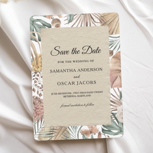 Modern Oasis Flowers  Leaves Kraft Frame Save The Date