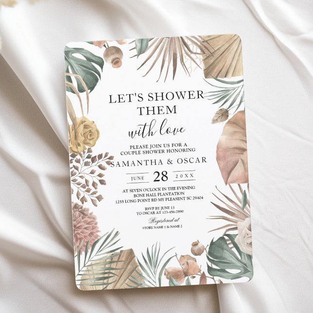 Modern Oasis Watercolor Flowers & Leaves Frame Invitation (Creator Uploaded)