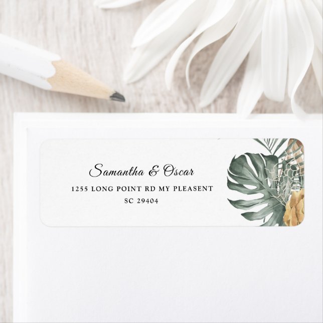 Modern Oasis Watercolor Flowers & Leaves Frame Label (Insitu)