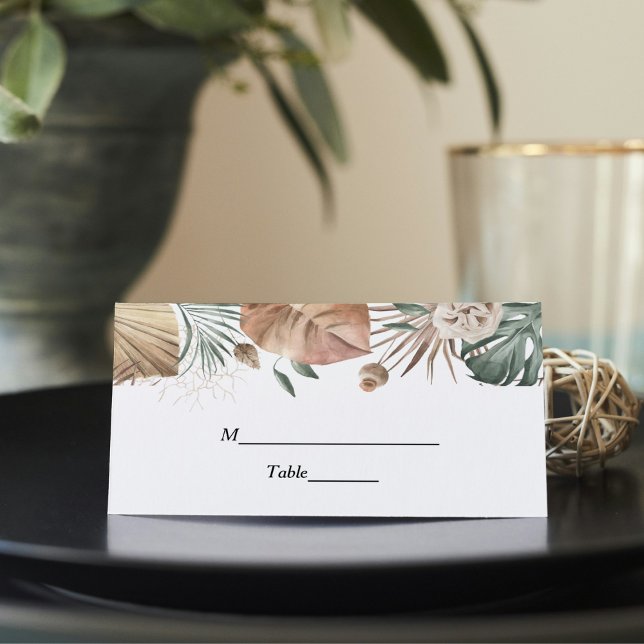 Modern Oasis Watercolor Flowers & Leaves Frame Place Card (Creator Uploaded)