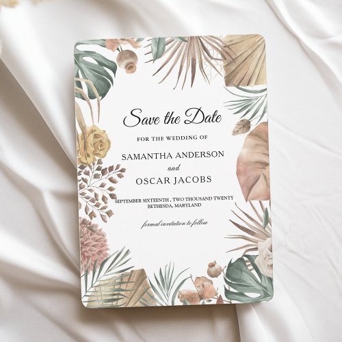 Modern Oasis Watercolor Flowers  Leaves Frame Save The Date