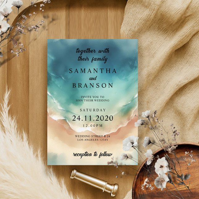 Modern Ocean Beach Blue Watercolor Elegant Invitation (Creator Uploaded)