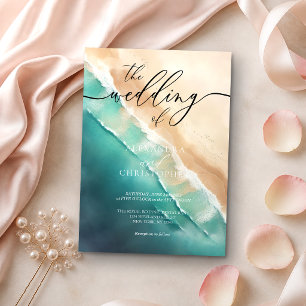 Modern Ocean Beach Blue Watercolor Invitation