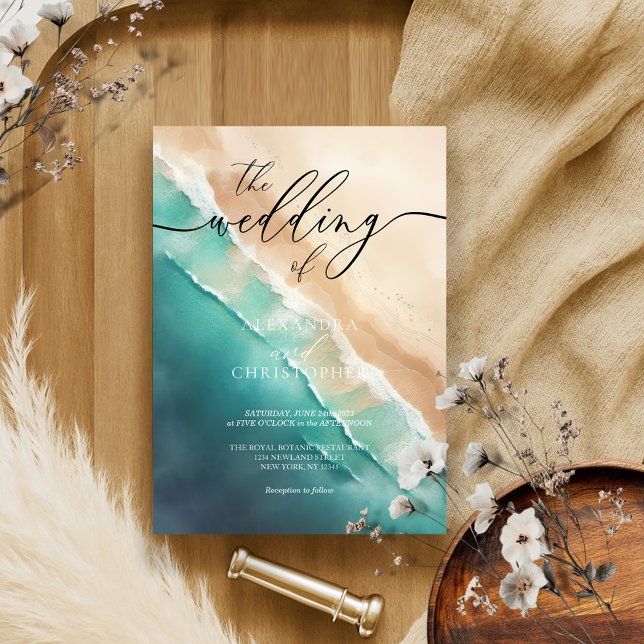 Modern Ocean Beach Blue Watercolor Invitation (Creator Uploaded)