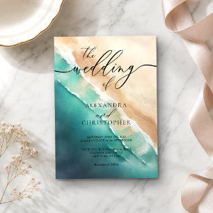 Modern Ocean Beach Blue Watercolor ombre Invitation