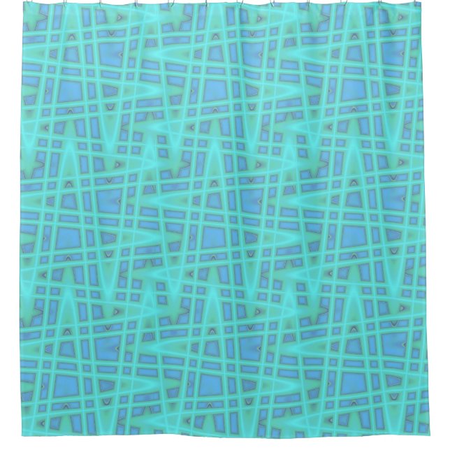 Modern Ocean Beach Blue Wave Geometric Pattern Shower Curtain (Front)