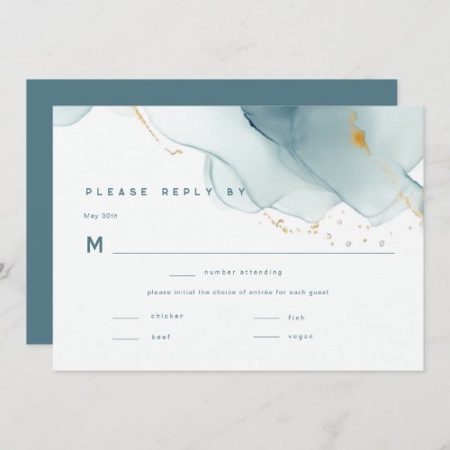 Modern Ocean Beach Dusty Blue Wedding Meal RSVP