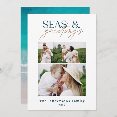 modern ocean beach family photo Holiday Card