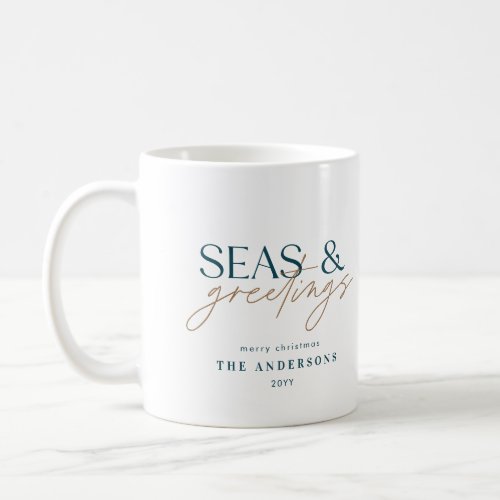 modern ocean beach family photo Holiday Card Coffee Mug