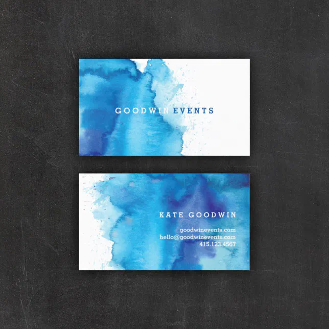 Modern Ocean Beachy Blue Watercolor Business Cards | Zazzle