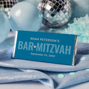Modern Ocean Blue Boys Mitzvah Chocolate Hershey Bar Favors