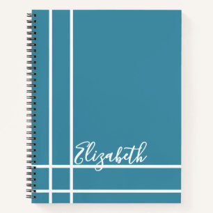 Modern Ocean Blue Custom Name Minimalist Notebook