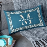 Modern Ocean Blue Greek Key Frame Monogram Lumbar Pillow<br><div class="desc">Modern and stylish ocean blue monogram lumbar pillow with your custom initial within a greek key border frame for the stylish college student or tween redoing their kids room!</div>