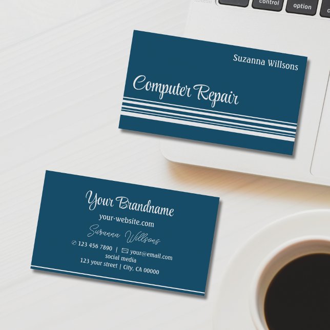 Modern Ocean Blue Light Gray Stripes Professional Business Card (Creator Uploaded)