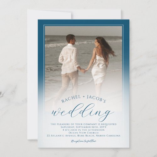Modern Ocean Blue Ombre 2_Photo Wedding Invitation