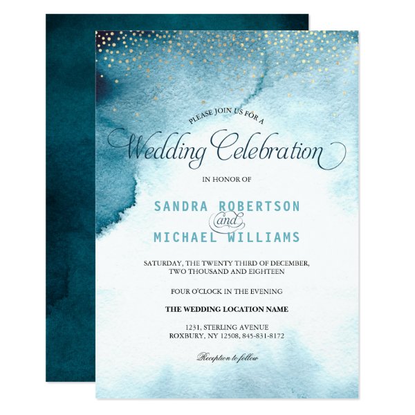 256022071594035816 Modern ocean blue ombre watercolor Wedding Invitation