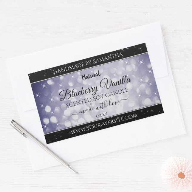 Modern Ocean Blue Sparkling Glitter Product Labels (Envelope)