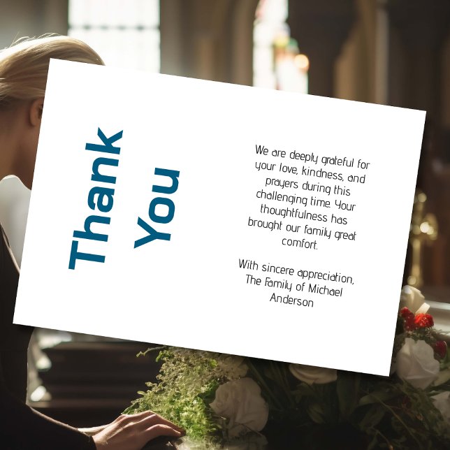 Modern ocean blue Traditional Sympathy Funeral Thank You Card (Creator Uploaded)