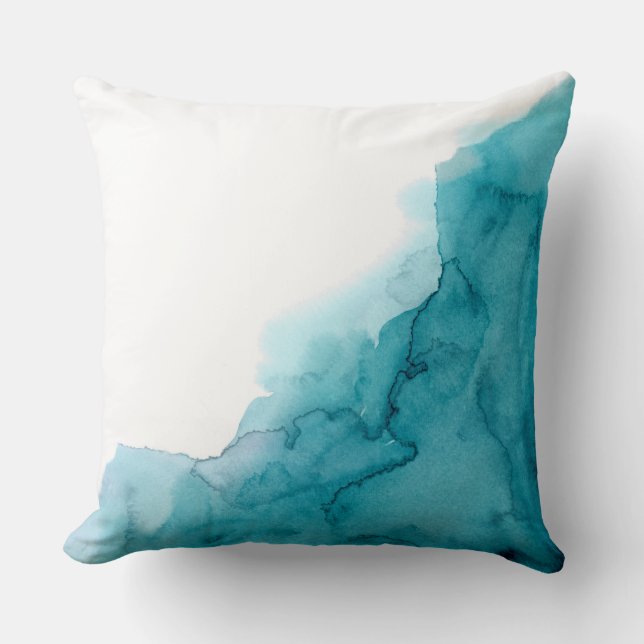 Modern Ocean Blue Watercolour Painting Throw Pillow (Front)