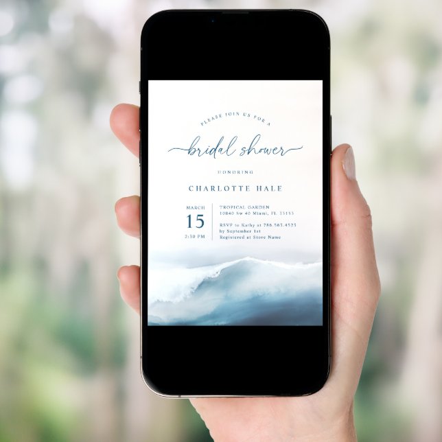 Modern Ocean Bridal Shower  Beach Invitation (Front Digital)