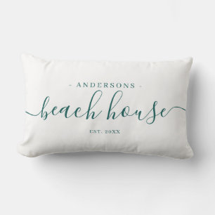 Modern ocean green beach house custom name  lumbar pillow