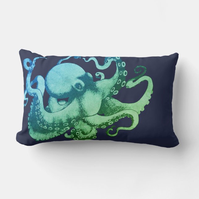 Modern Ocean Hues Sea Creature Octopus Lumbar Pillow (Front)