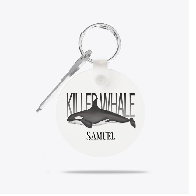 Modern Ocean Killer Whale Typography Coastal  Keychain (Modern killer whale typography keychain with minimalist ocean coastal style.)