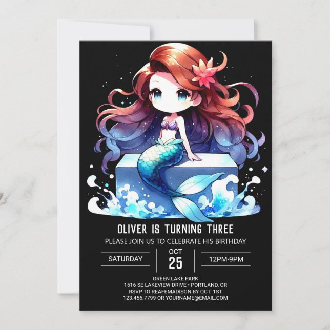 Modern Ocean Mermaid Birthday Invitation (Front)