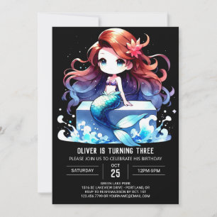 Modern Ocean Mermaid Birthday Invitation