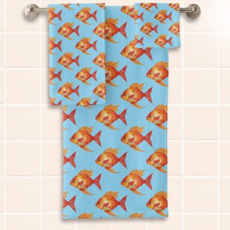 Modern Ocean Sea Life Cute Orange Fish Patterned Bath Towel Set