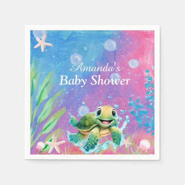 Modern Ocean Sea Turtle Starfish Baby Shower  Napkins (Front)