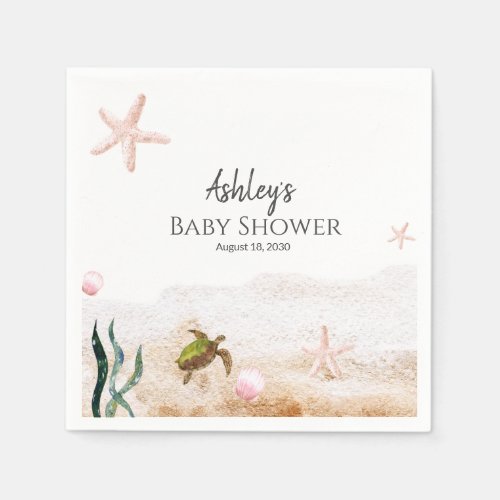 Modern Ocean Sea Turtle Starfish Girl Baby Shower  Napkins