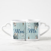 modern ocean SeaShells Beach Wedding Coffee Mug Set (Front Nesting)
