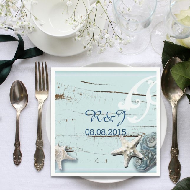 modern ocean SeaShells Beach Wedding Paper Napkins (modern ocean SeaShells Beach Wedding Paper Napkins)