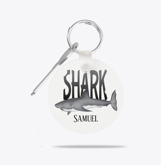 Modern Ocean Shark Bite Typography Coastal Design Keychain (Modern ocean shark bite typography keychain with fun coastal beach style design.)