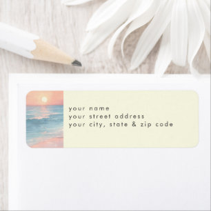 Modern Ocean Sunset On the Beach Wedding Label