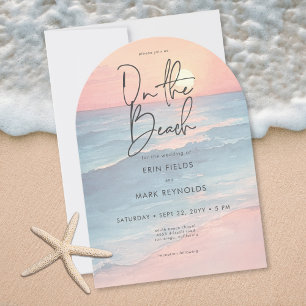 Modern Ocean Sunset Watercolor Beach Arch Wedding Invitation