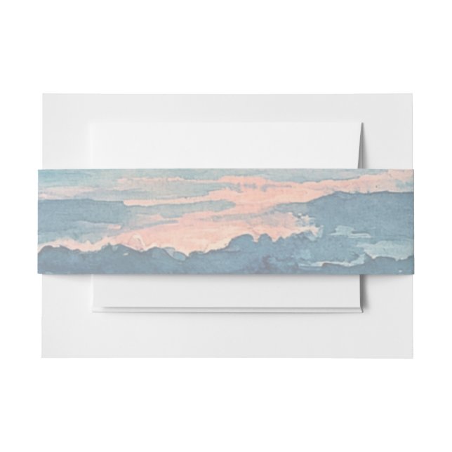 Modern Ocean Sunset Watercolor Beach Wedding Invitation Belly Band (Front Example)