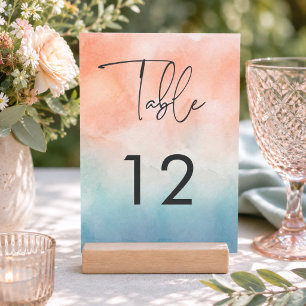 Modern Ocean Sunset Watercolor Beach Wedding Table Number