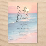 Modern Ocean Sunset Watercolor On Beach Wedding Invitation<br><div class="desc">Celebrate your special day with the simplicity and tranquility of a watercolor beach scene invitation that invites your guests to join your celebration, "on the beach". The soft, warm coral and blush hues of the sunset compliment the aqua and blues of the peaceful sea, making this design perfect for your...</div>
