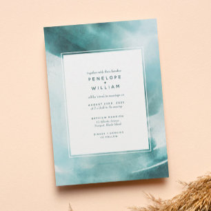 Modern Ocean Teal Watercolor Wedding Invitation