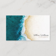 Modern Ocean Teal Waves Gold Glitter Ombre Coast Business Card at Zazzle
