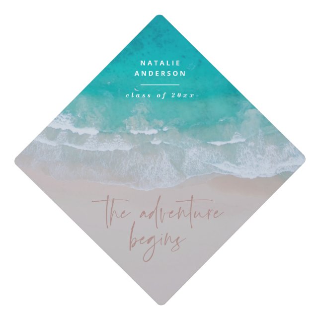 Modern ocean the adventure begins graduation cap topper (Front)