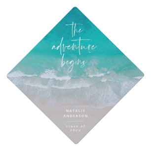 Modern ocean the adventure begins graduation cap topper